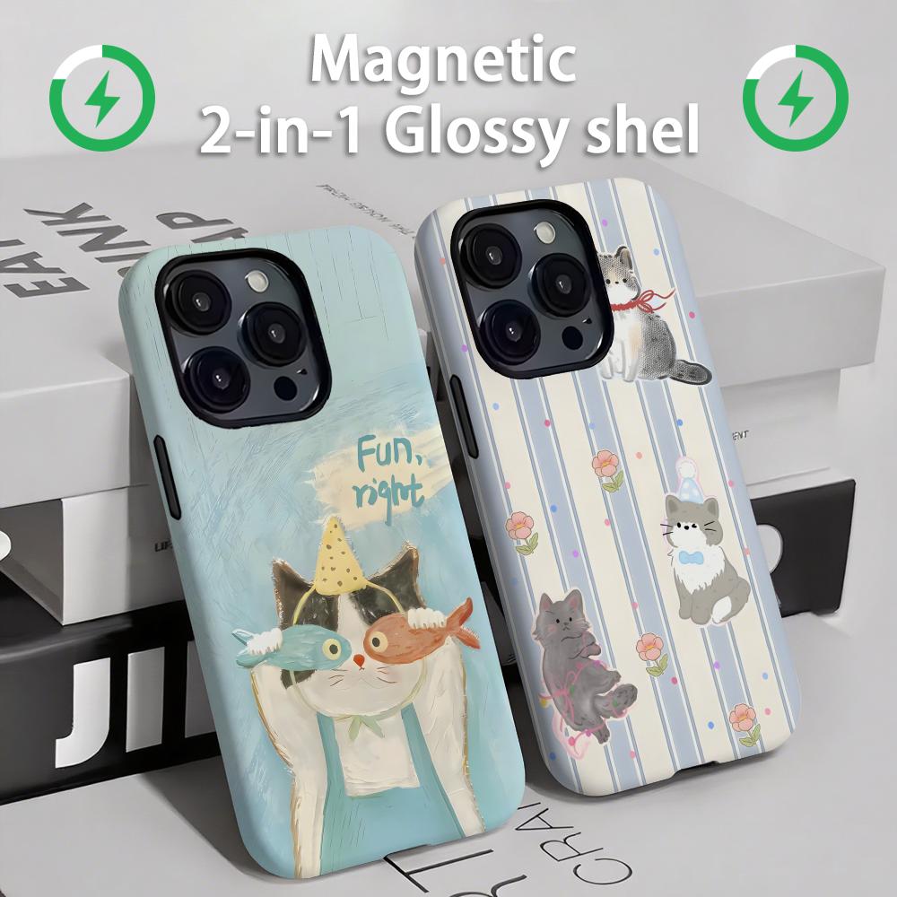 Magnetic Phone Case - حافظة هاتف لطيفة للقطط والكلاب مغناطيسية
