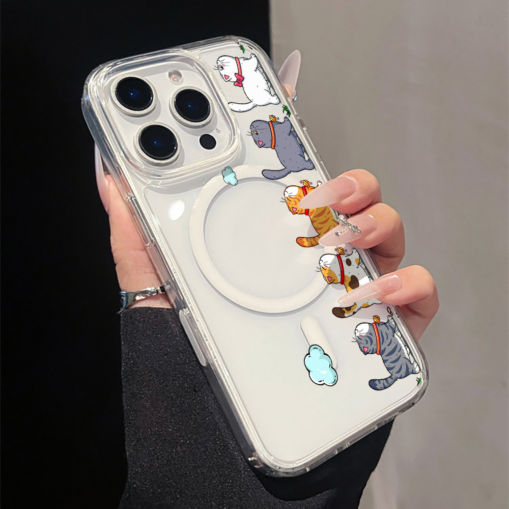 Magnetic Phone Case - غطاء هاتف شفاف بتصميم قطة كرتونية